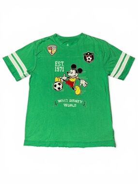 Vintage Disney Parks Green Embroidered Mickey Mouse Soccer Graphic Tee